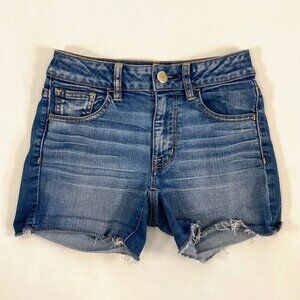 🔥 3/$15 🔥 American Eagle Hi Rise Super Stretch Shortie Shorts Size 0 Blue